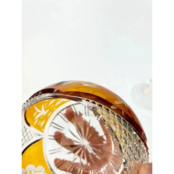 Julia Vintage Crystal Factory Diamond Cut Glass Swan & Foliage Polish Made Jar - Picture 9 of 9